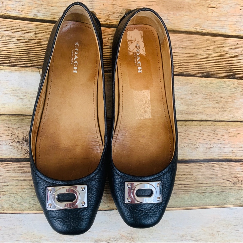 Coach Black Leather Ballet Flats silver buckle 7